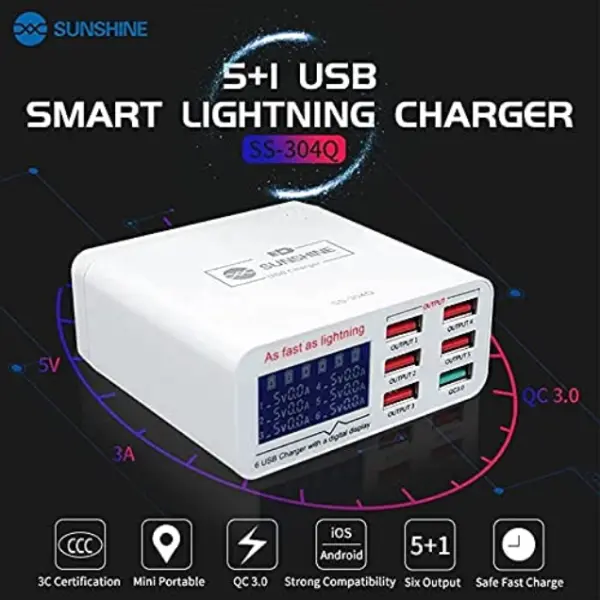 Sunshine SS-304Q 6 Port Intelligent USB Fast Charger