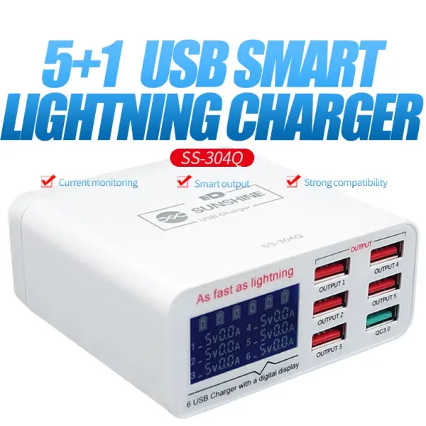 Sunshine SS-304Q 6 Port Intelligent USB Fast Charger