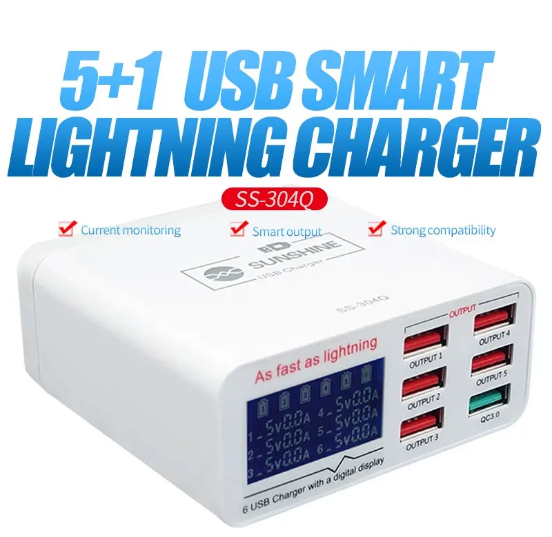 Sunshine SS-304Q 6 Port Intelligent USB Fast Charger
