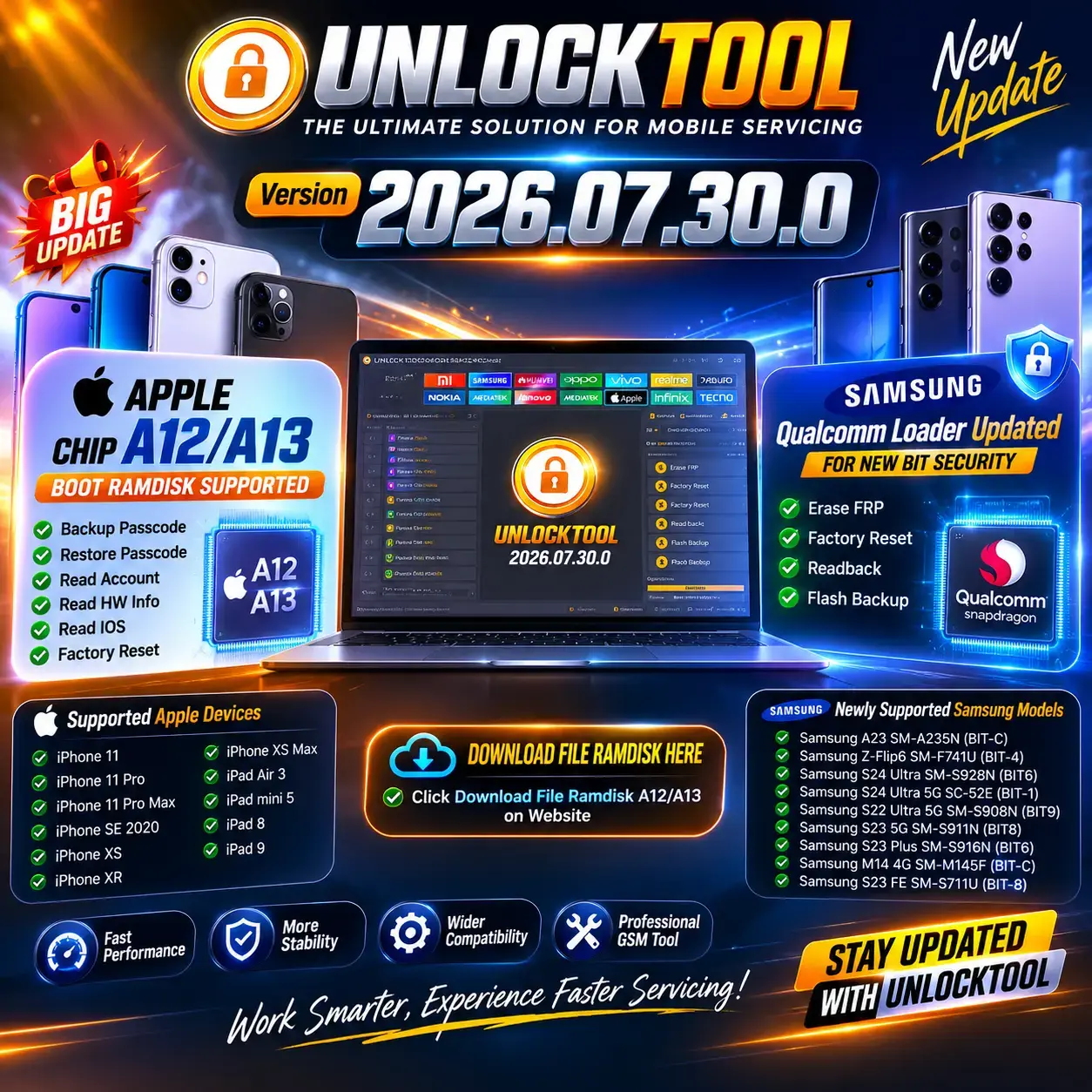 UnlockTool 2026.07.30.0 Apple A12 A13 Boot Ramdisk Samsung Qualcomm Loader Update
