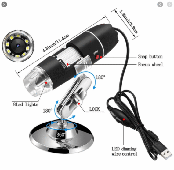 USB Microscope,1000x Zoom 8 LED USB 2.0 Digital Mini Microscope