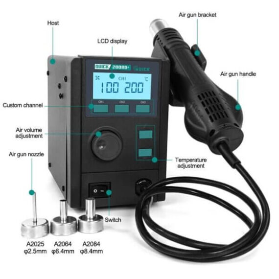 Quick 2008D+ 750W Lead-free Intelligent Digital Display Hot Air Gun