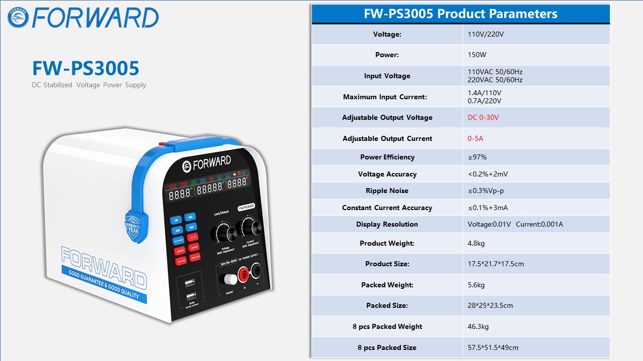 FORWARD PS3005 DC Voltage Power Supply Specification Chart